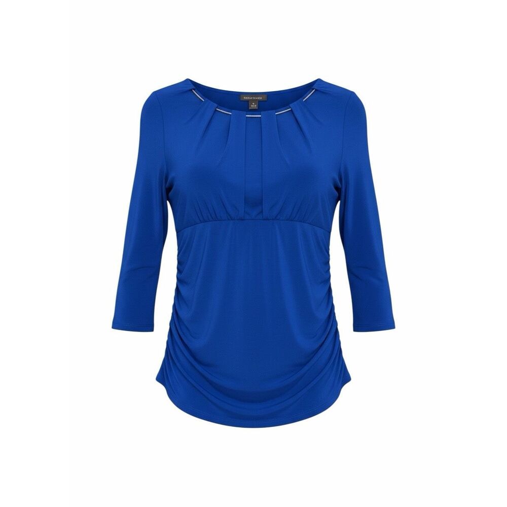 AB Studio NWOT Pleated Ruched 3/4 Sleeve Blouse Top Royal Blue Size Large